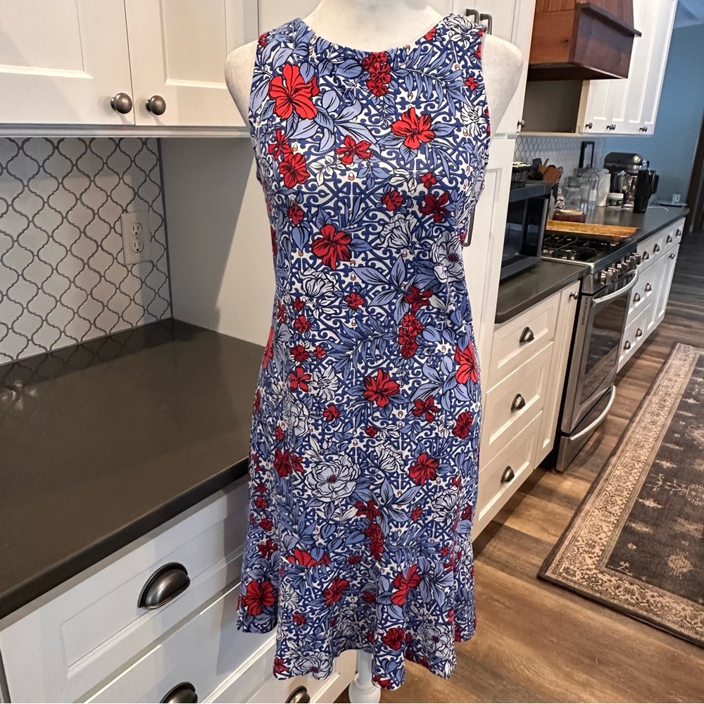 Tommy Bahama Women's Floral Sleeveless Mini Ruffle Dress XS Blue Red White Beach